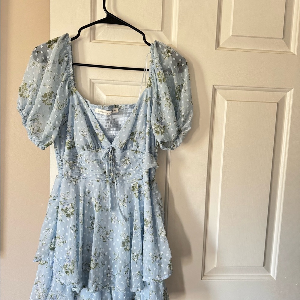 Altar'd State Light Blue Floral Puff-Sleeve Dress